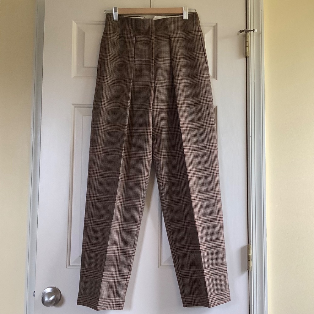 ZARA Women Collection Check Darted Trousers Light Brown SZ XS - Picture 4 of 16